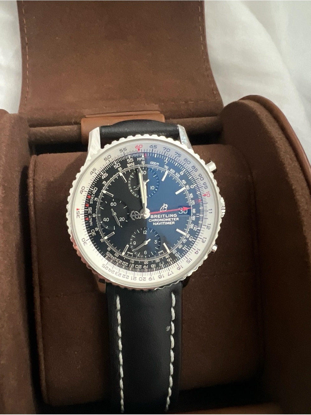 Breitling Men's Black Dial Watch with Silver Bezel